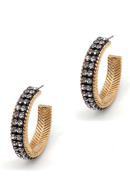 Large Metal Paved Post Hoop Earrings