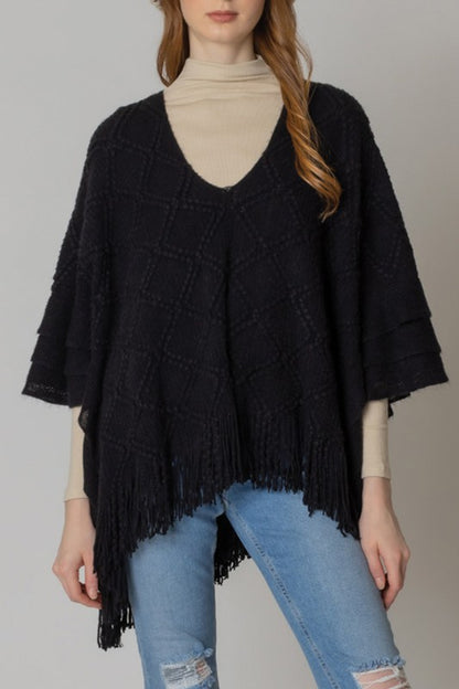 Crochet Patterned Poncho with Fringes