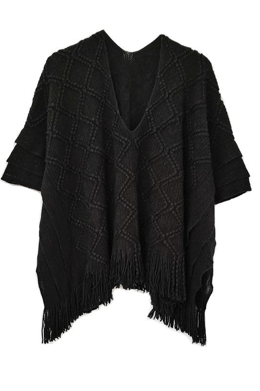 Crochet Patterned Poncho with Fringes