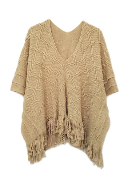 Crochet Patterned Poncho with Fringes