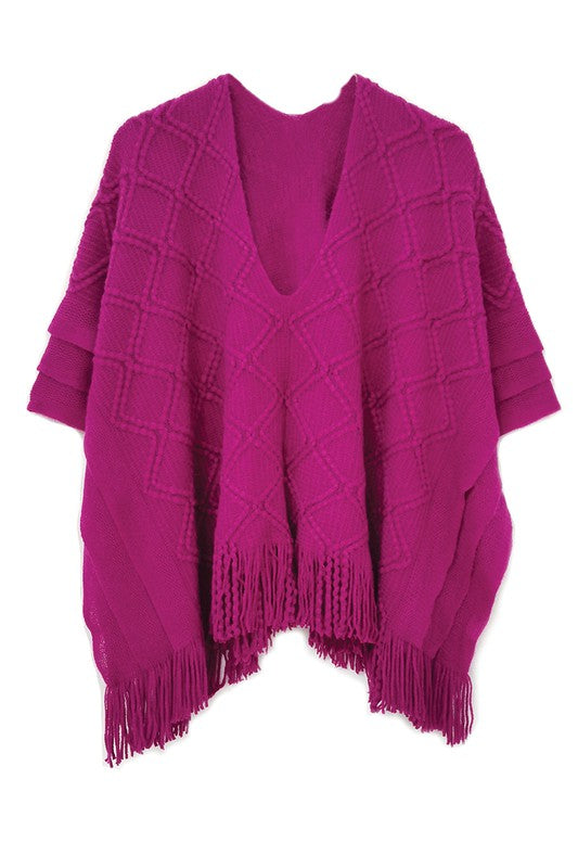 Crochet Patterned Poncho with Fringes