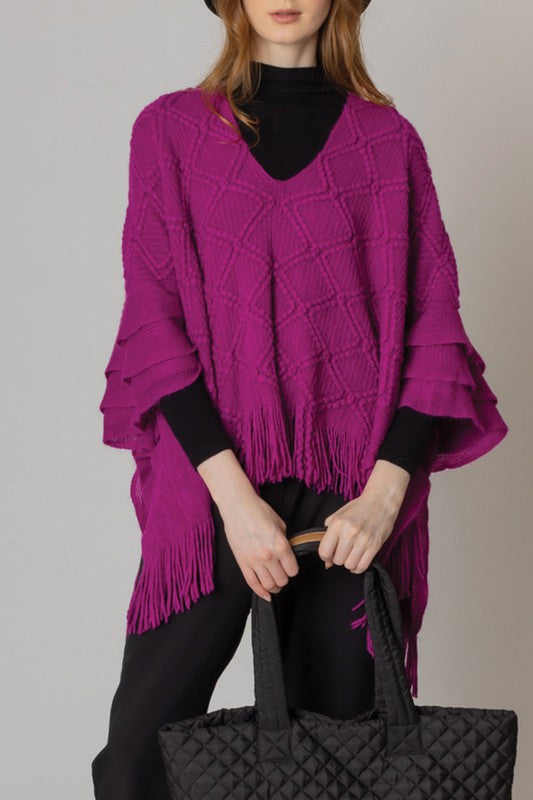 Crochet Patterned Poncho with Fringes