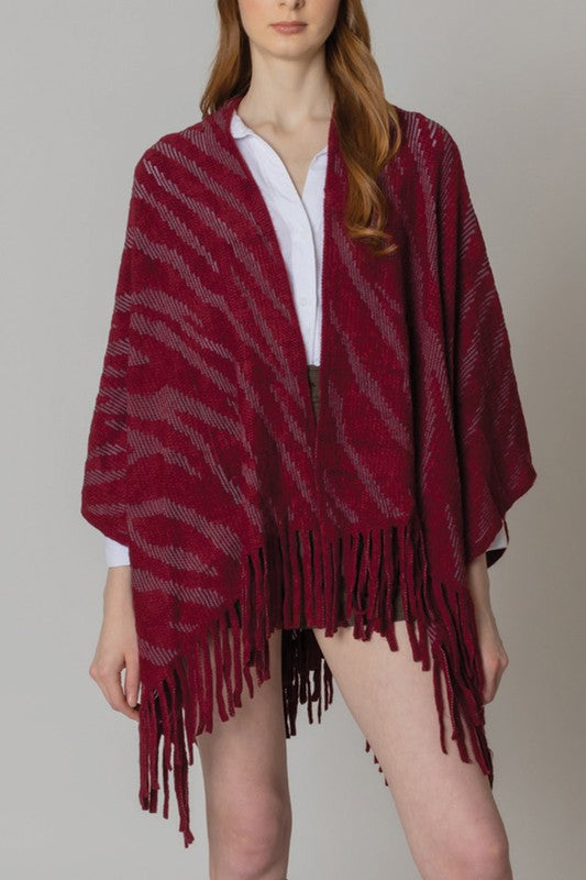 Zebra Crochet Ruana with Fringes