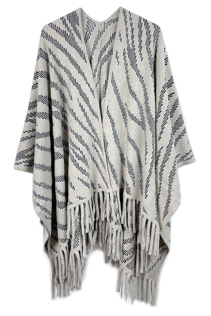 Zebra Crochet Ruana with Fringes