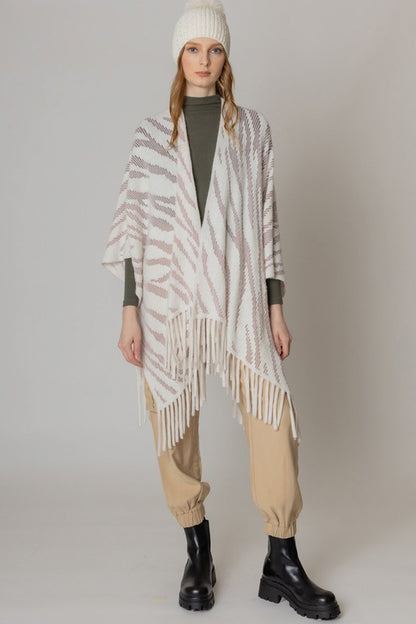 Zebra Crochet Ruana with Fringes