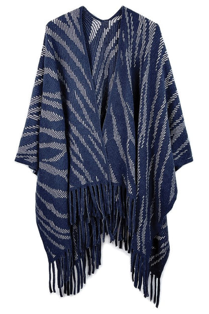 Zebra Crochet Ruana with Fringes