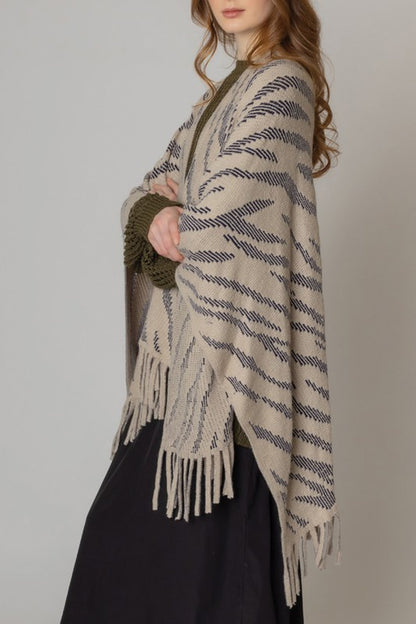 Zebra Crochet Ruana with Fringes