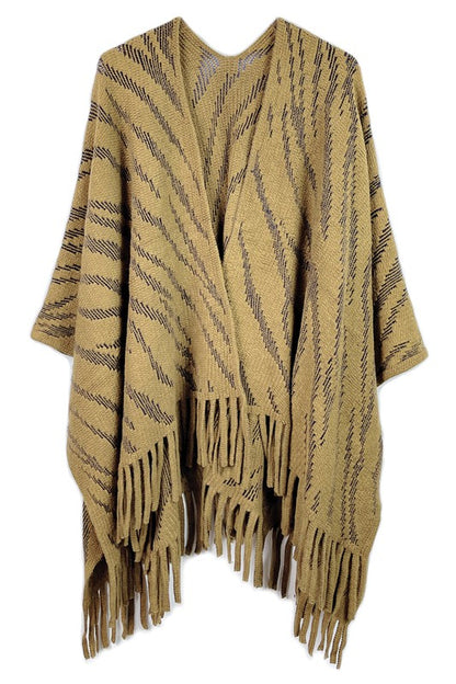 Zebra Crochet Ruana with Fringes