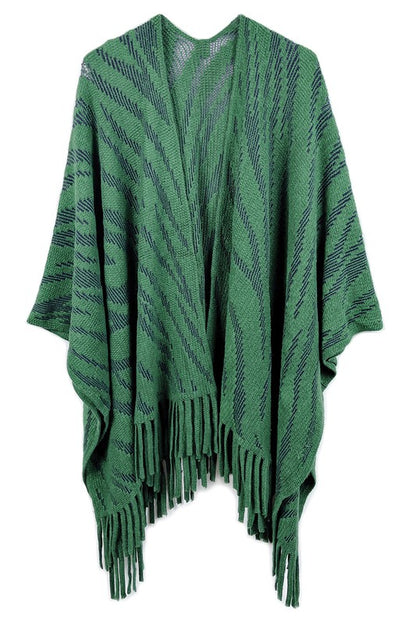 Zebra Crochet Ruana with Fringes