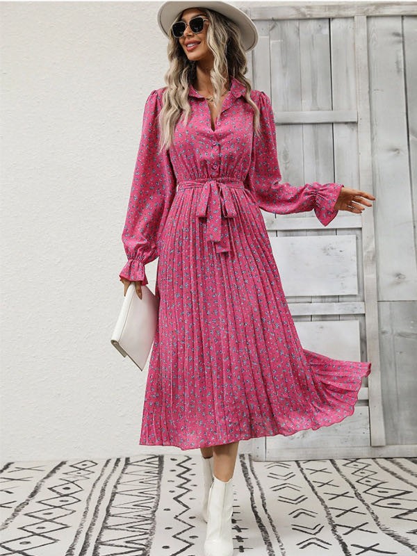 Midi pleated dress with wrap