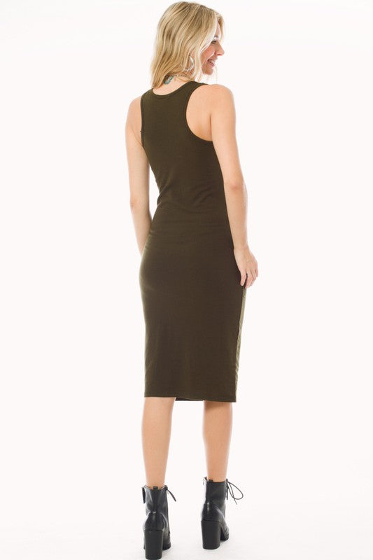 Sleeveless Racerback Bodycon Tank Midi Dress