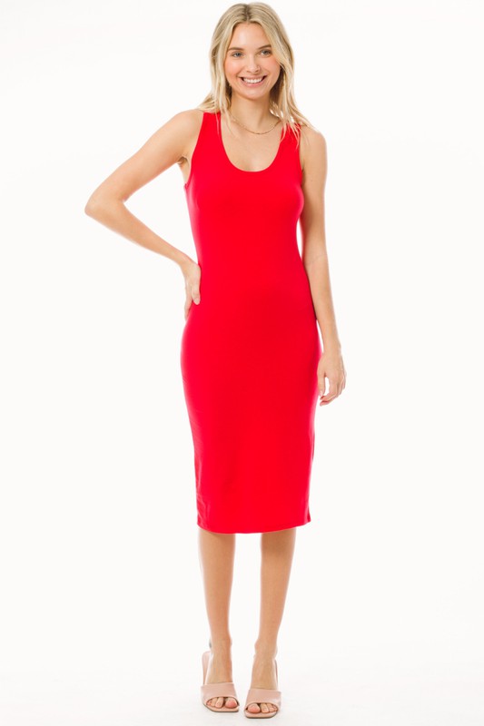 Sleeveless Racerback Bodycon Tank Midi Dress