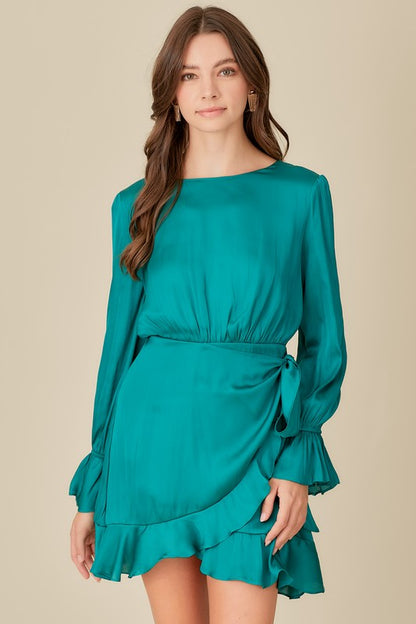 TIE WAIST RUFFLE DRESS