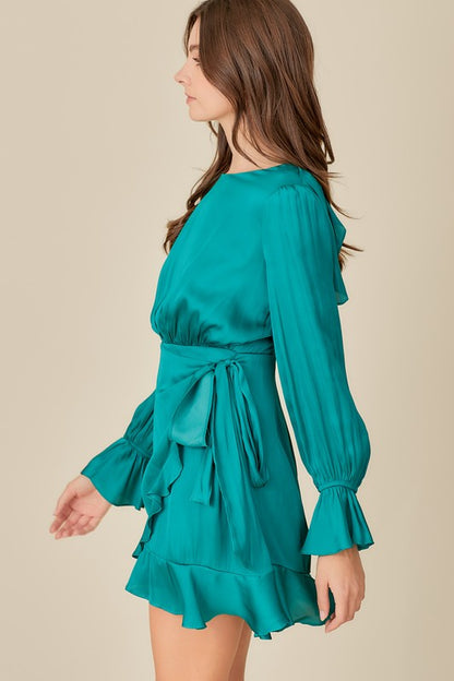 TIE WAIST RUFFLE DRESS