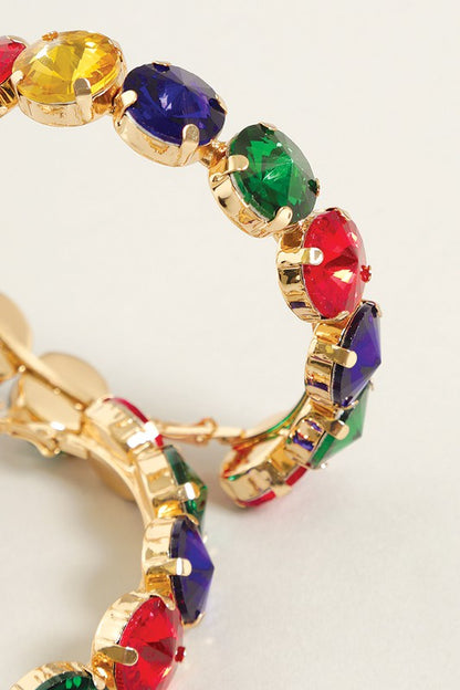 Colorful Wide Stone Paved Hoop Earrings