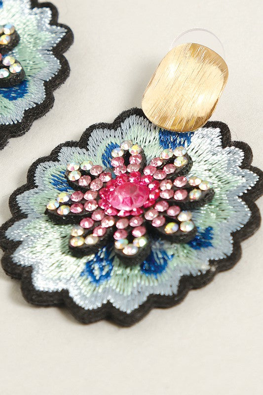 Paved Embroidered Post Earrings