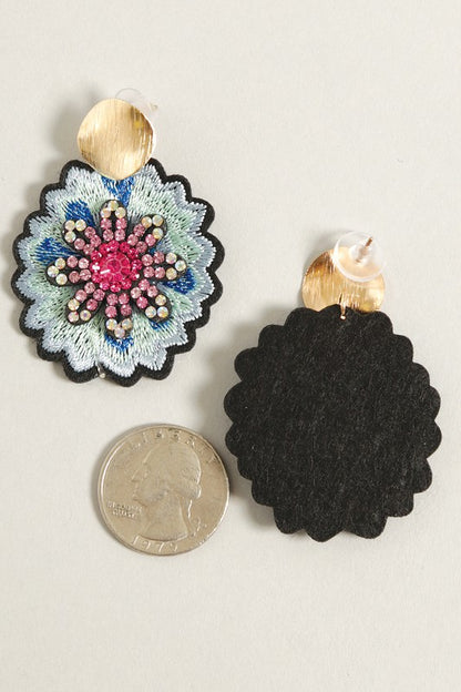 Paved Embroidered Post Earrings