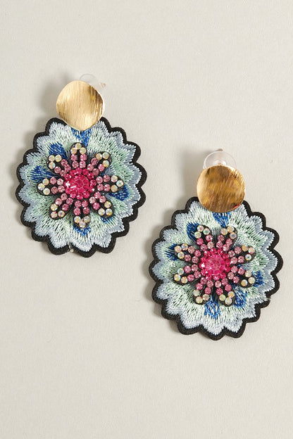 Paved Embroidered Post Earrings