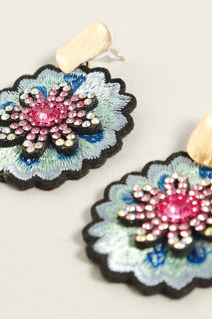 Paved Embroidered Post Earrings