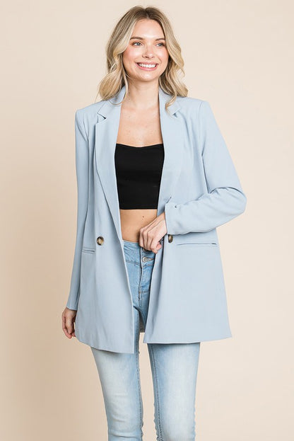 Long Double Breasted Lapel Collar Blazers