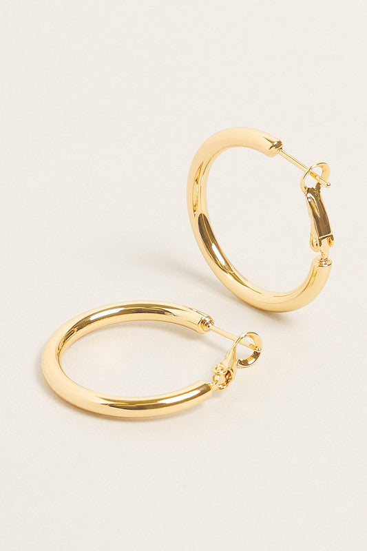 XS-14K Gold Dipped Omega Closure Hoop Earrings