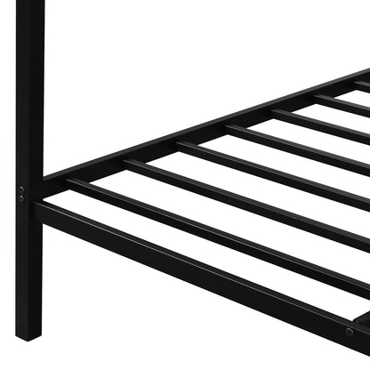 Metal Framed Canopy Platform Bed with Built-in Headboard,No Box Spring Needed, Classic Design, Queen , Black