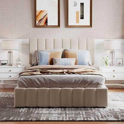 Full size Upholstered Platform bed with a Hydraulic Storage System - Beige