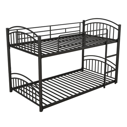 Twin Over Twin Metal Bunk Bed With Slide,Kids House Bed Black+Red