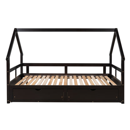 Extending Wooden Daybed with Two Drawers, Espresso