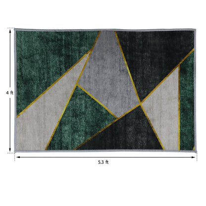 Casual Geometric Cotton Area Rug，Modern Abstract Geometric Shapes Accent Outdoor Rug 4ft x 5.3ft for Patio Bedrooms, Dining Rooms, Living Rooms Light Grey /Green