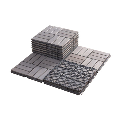 12" x 12" Light Gray Square Acacia Wood Interlocking Flooring Tiles Checker Pattern Pack of 10 Tiles