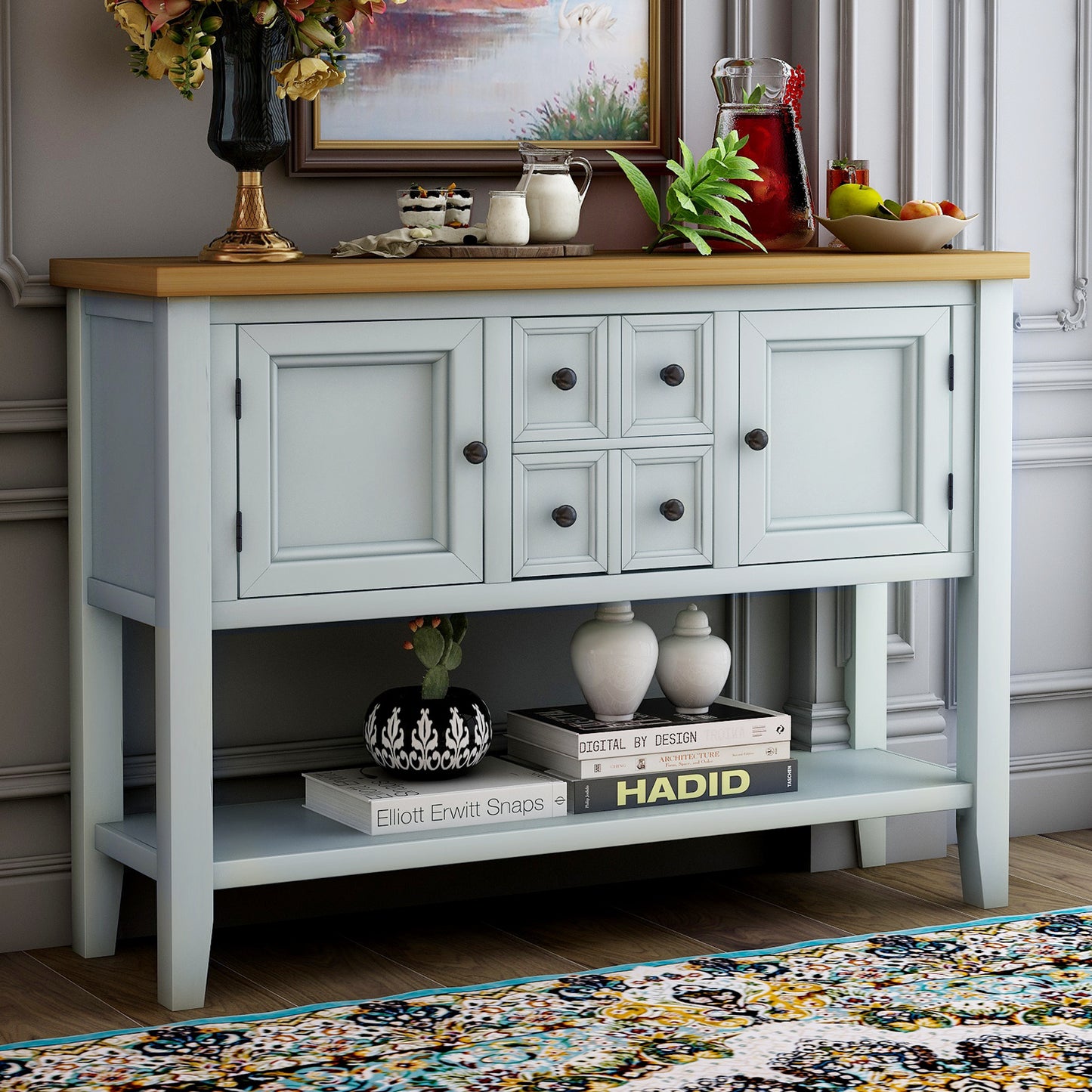 TREXM Cambridge Series Buffet Sideboard Console Table with Bottom Shelf (Lime White)