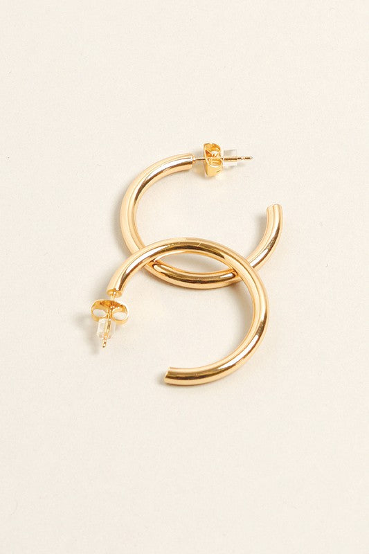 S-14K Gold Dipped Post Hoop Earrings