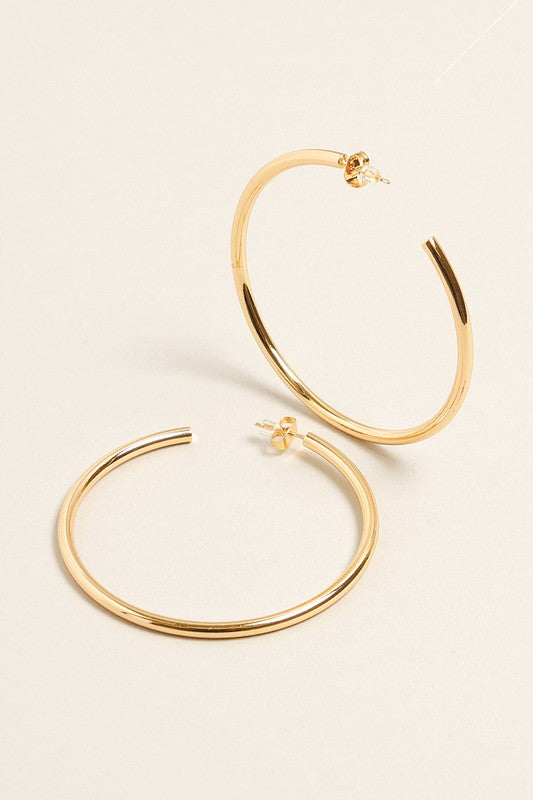 L-14K Gold Dipped Post Hoop Earrings