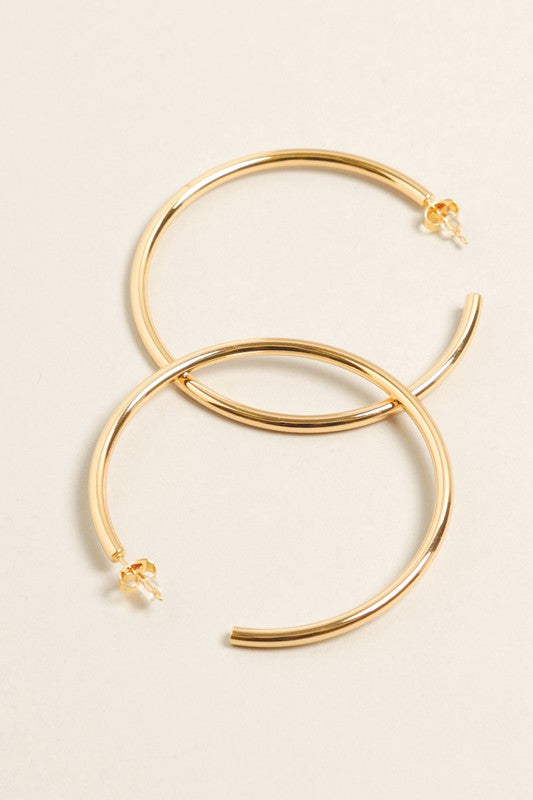 L-14K Gold Dipped Post Hoop Earrings