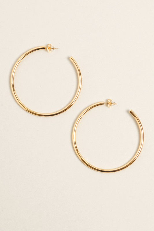 L-14K Gold Dipped Post Hoop Earrings