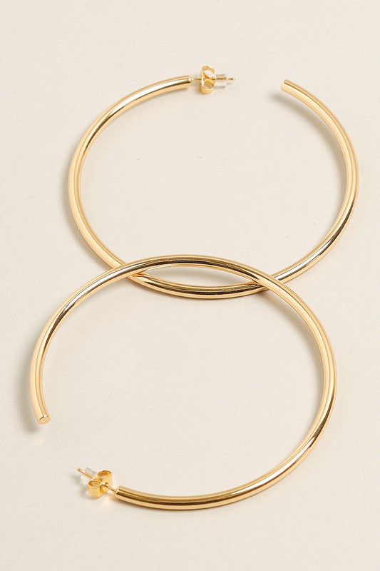 XL-14K Gold Dipped Post Hoop Earrings