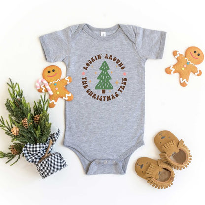 Retro Rockin Around Tree Baby Onesie