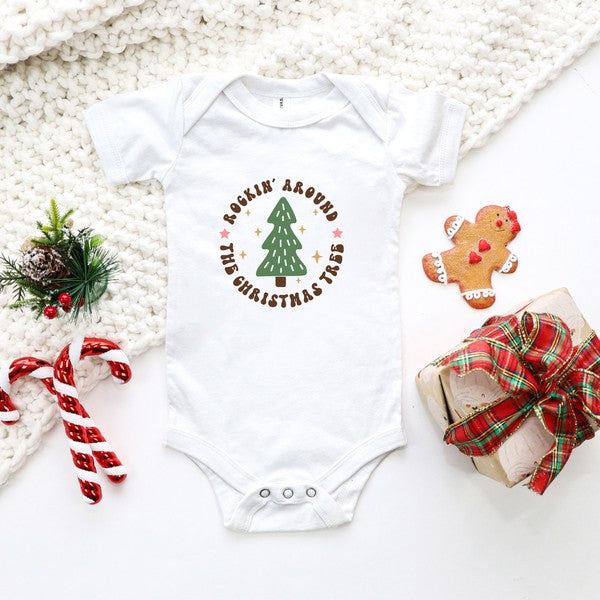 Retro Rockin Around Tree Baby Onesie