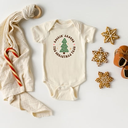 Retro Rockin Around Tree Baby Onesie