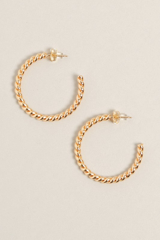 S-14K Gold Dipped Twisted Post Hoops