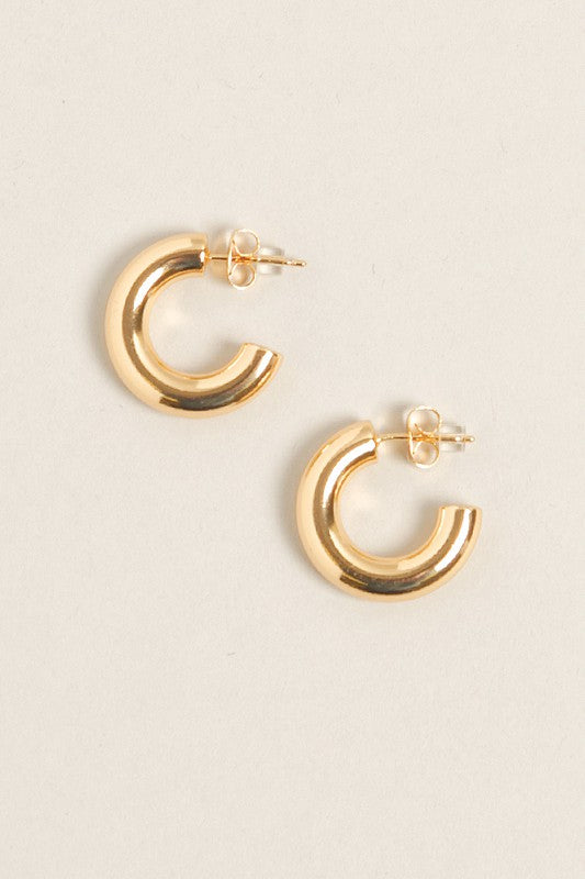 Small -14K Gold Dipped Post Hoop Earrings