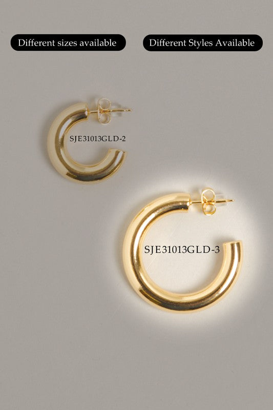 Large -14K Gold Dipped Post Hoop Earrings