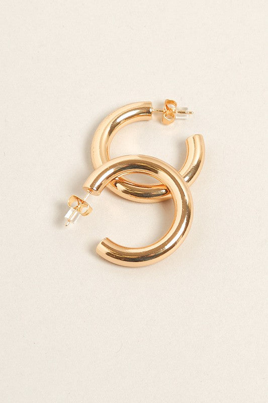 Large -14K Gold Dipped Post Hoop Earrings