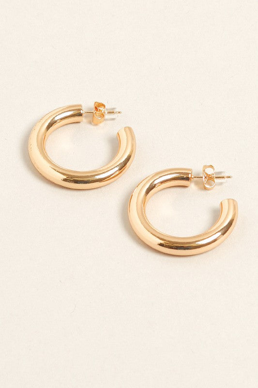 Large -14K Gold Dipped Post Hoop Earrings