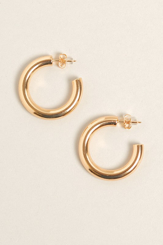 Large -14K Gold Dipped Post Hoop Earrings