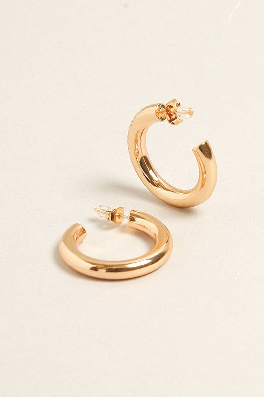 Large -14K Gold Dipped Post Hoop Earrings