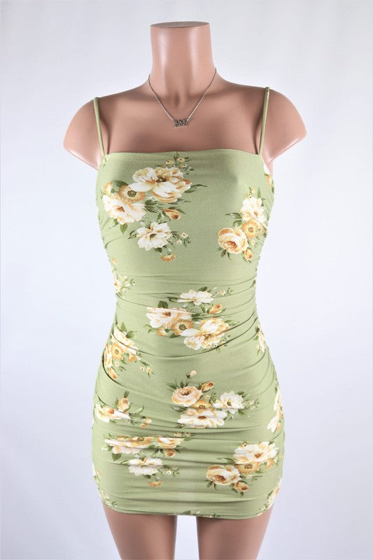 Green floral mini dress