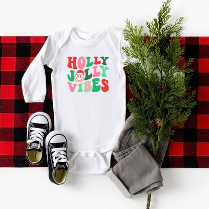 Holly Jolly Vibes Smile Long Sleeve Onesie