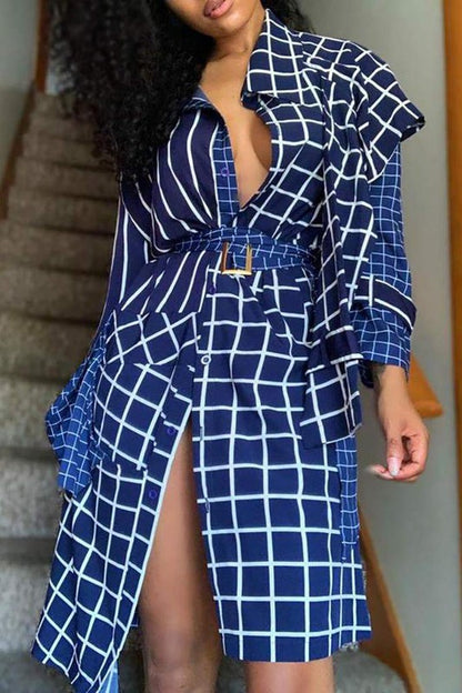 Plaid Print Fake Twopiece Asymmetrical Shirt Dress